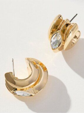 New! Anthropologie Gold Plated Crystal Hoop Earrings NWT
